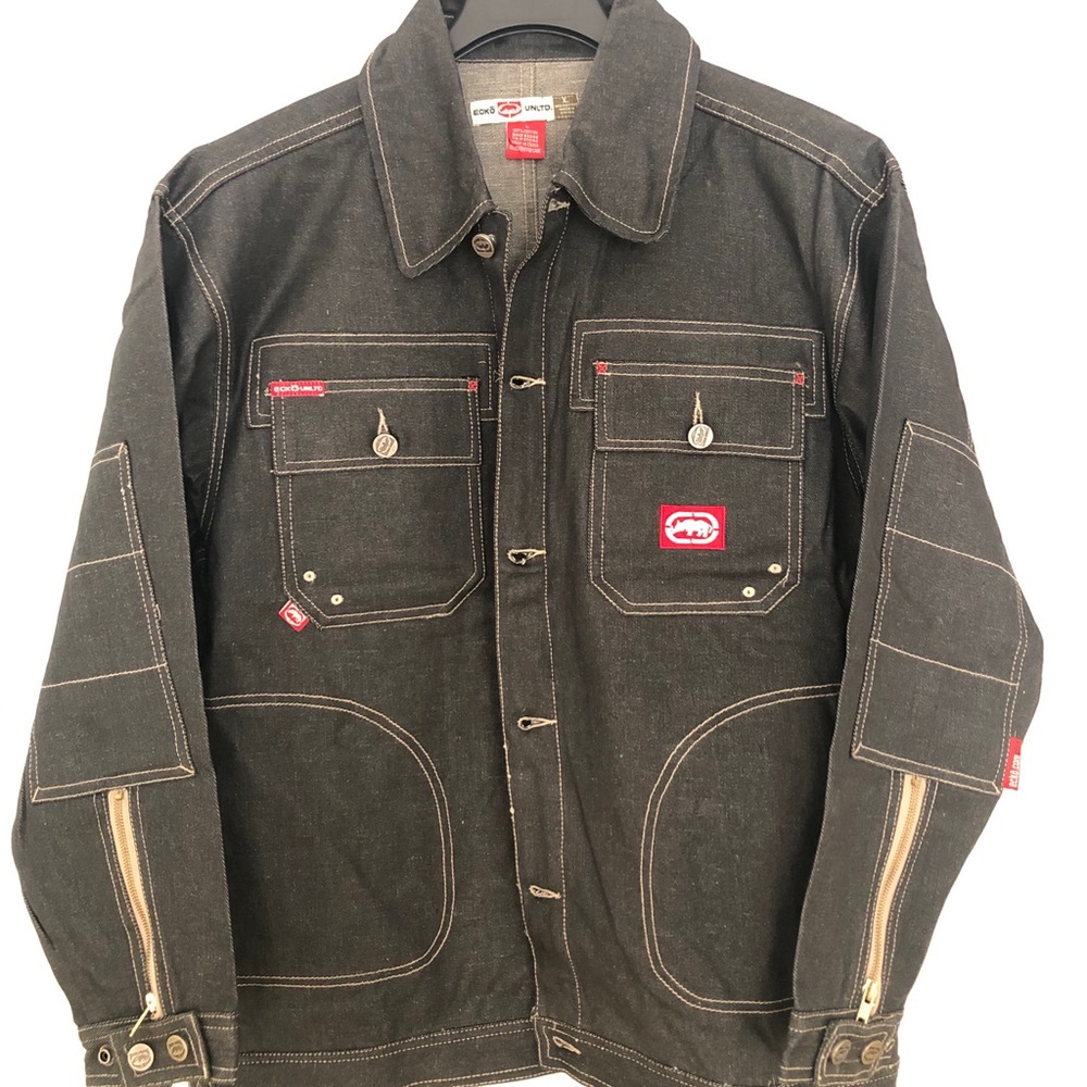 Ecko Unlimited Black Denim Jacket mens 2x vintage